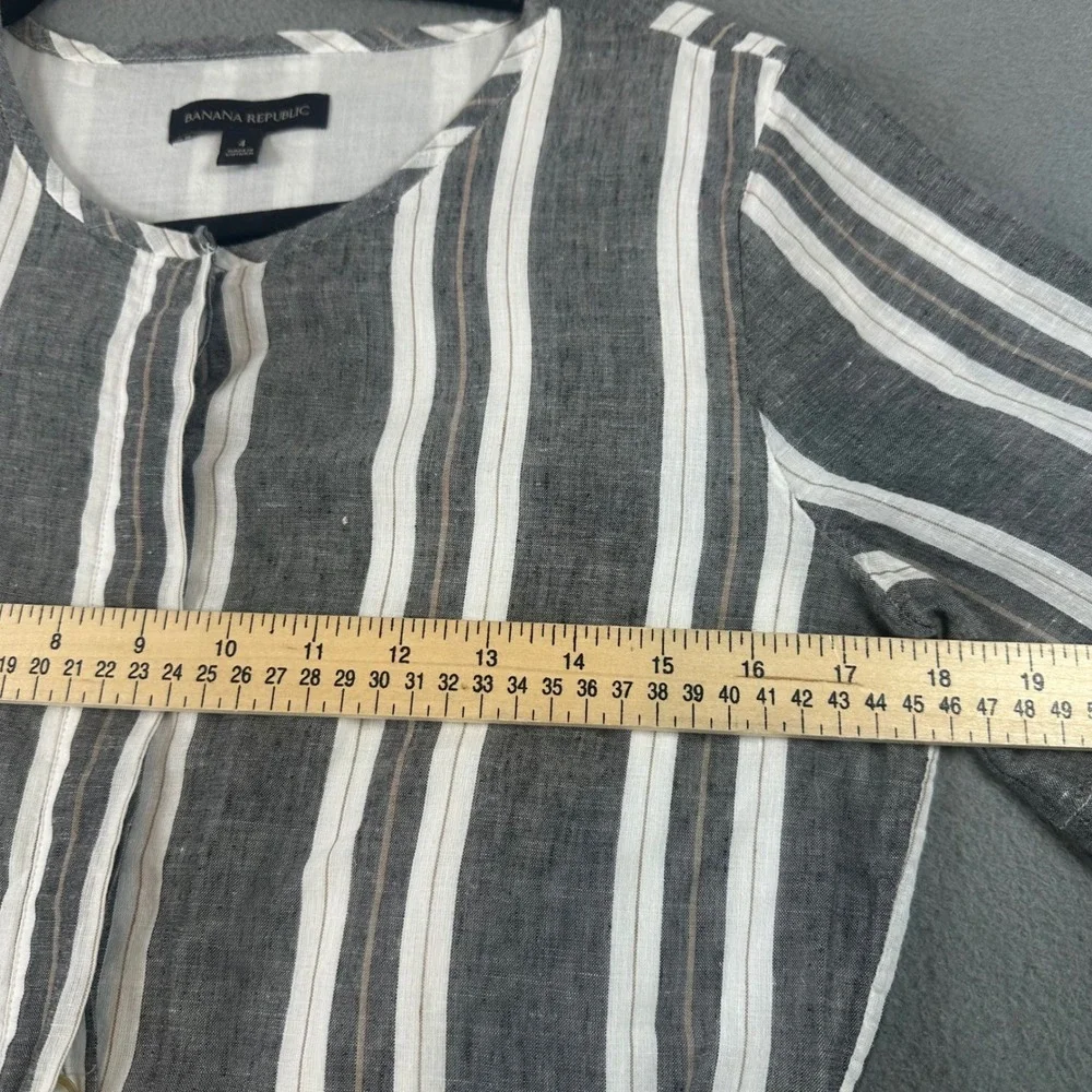 Banana Republic Grey White Striped Linen Blend Short Sleeve Romper Size 4